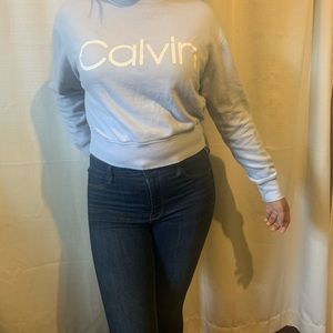 Baby blue CALVIN KLEIN cropped crew neck sweater